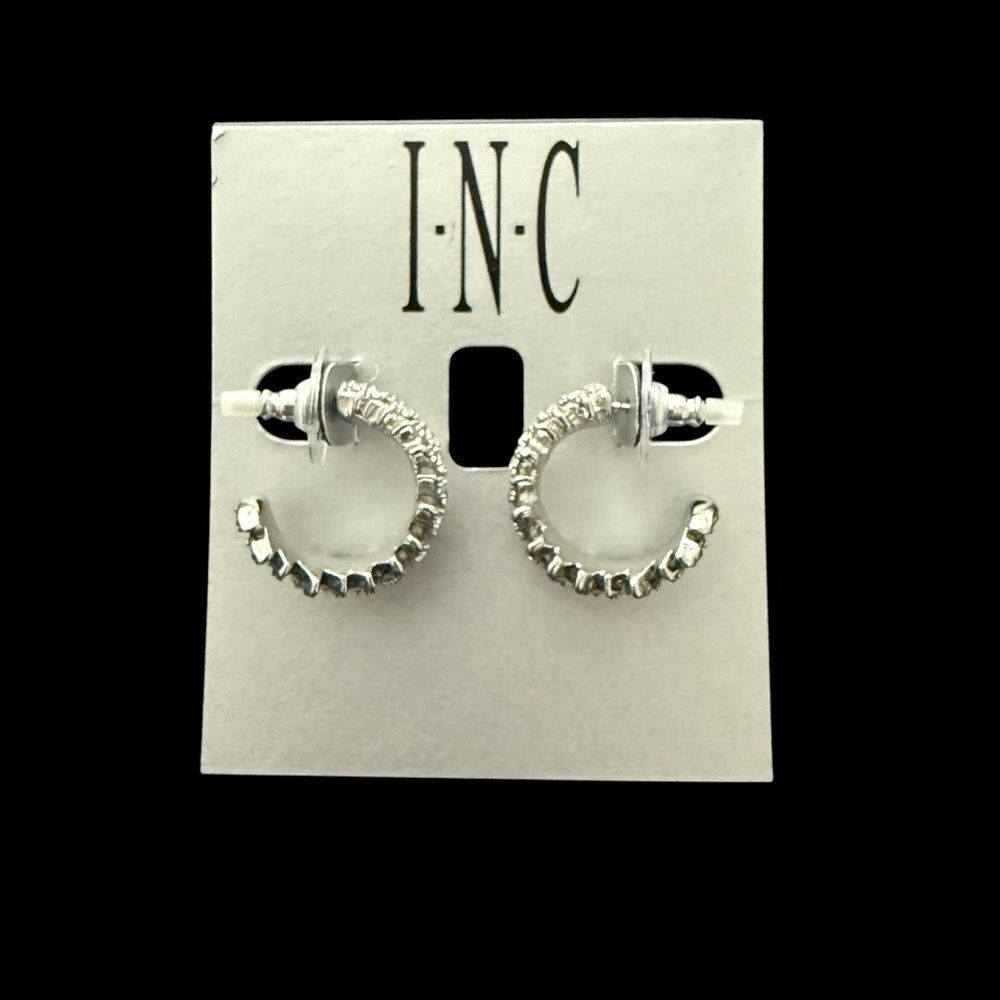 INC International Concepts RCRY Rhinestone Silver Small Hoop Party Earrings NWT